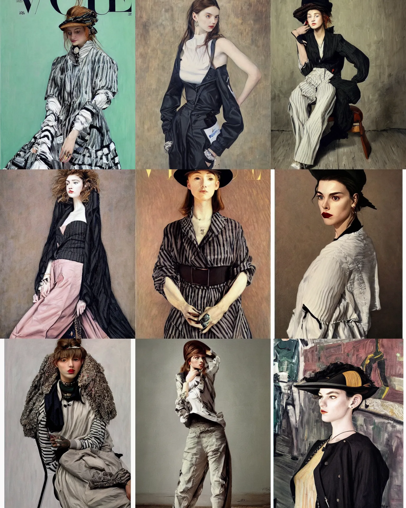 Prompt: highly - detailed, 2 0 2 0 s hipster modern streetwear, full - length portrait painting. james tissot, vogue magazine, zinaida serebriakova, edward hopper, annie leibovitz. a modern!!!!! 2 0 1 0 s vogue fashion photography portrait, studio photography portrait, background, fully - clothed!!!.