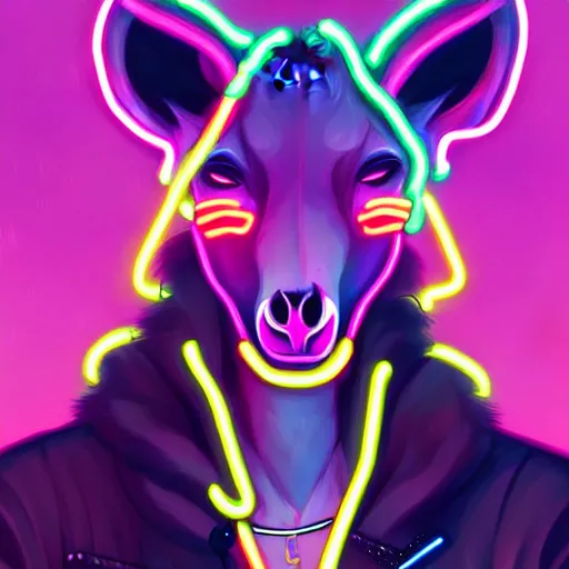 Prompt: beautiful furry digital art portrait commission of an androgynous furry anthro giraffe fursona wearing punk clothes in the streets of a cyberpunk city. neon signs. character design by charlie bowater, ross tran, artgerm, and makoto shinkai