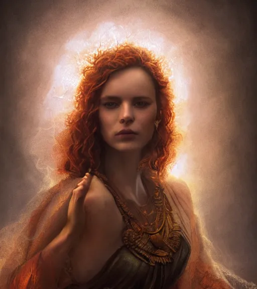 Image similar to majestic gracious regal persephone portrait, ancient greece, mysterious atmospheric lighting, elysian fields, painted, intricate, iridescent, volumetric lighting, beautiful, rich deep colours masterpiece, golden hour, golden ratio, sharp focus, ultra detailed, by leesha hannigan, ross tran, thierry doizon, kai carpenter, ignacio fernandez rios