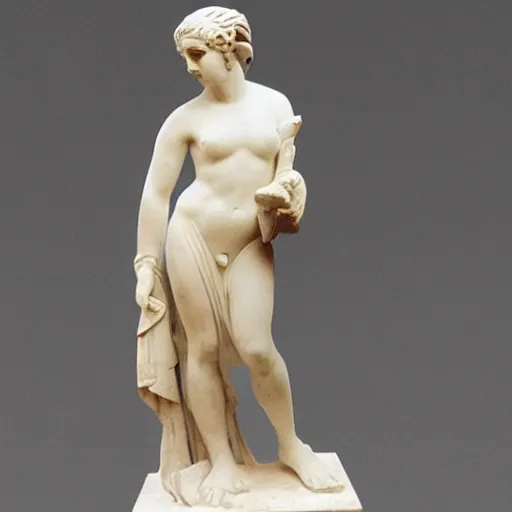 Image similar to greek marble statue of a woman on her phone