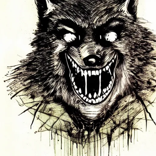 Image similar to portrait of werewolf by ralph steadman