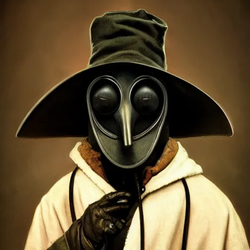 Prompt: A plague doctor portrait by Norman Rockwell masterpiece, octane trending on cgsociety, Extremely detailed, 8k, profile picture