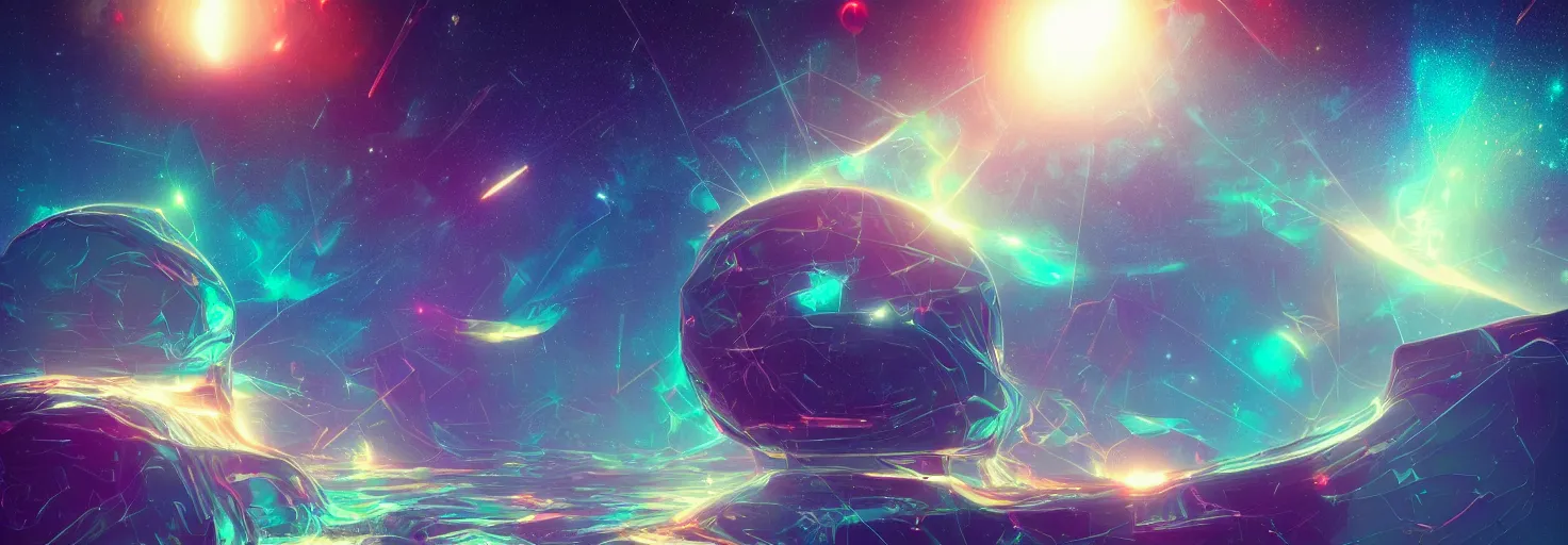 Prompt: an awe - inspiring digital art painting a mind - exploding into the cosmos, mashup digital art in the styles of beeple and jean giraud, conceptual, abstract geometrical shapes, masterful, rendered in unreal engine, lens flare, bokeh