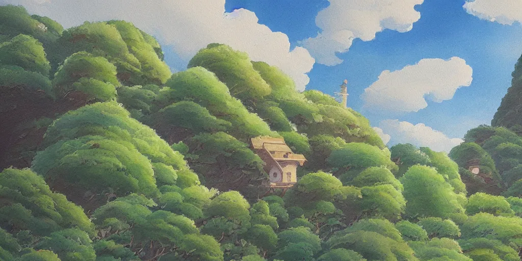 Image similar to a beautiful painting of landscape, ghibli style