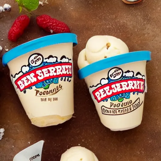 Image similar to ben and jerry's pelmeni flavoured ice cream, pelmeni written on the front