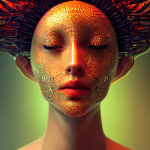 Prompt: goddess portrait. jellyfish phoenix head. intricate artwork by Tooth Wu and wlop and beeple. very coherent symmetrical artwork. cinematic, hyper realism, high detail, octane render, 8k