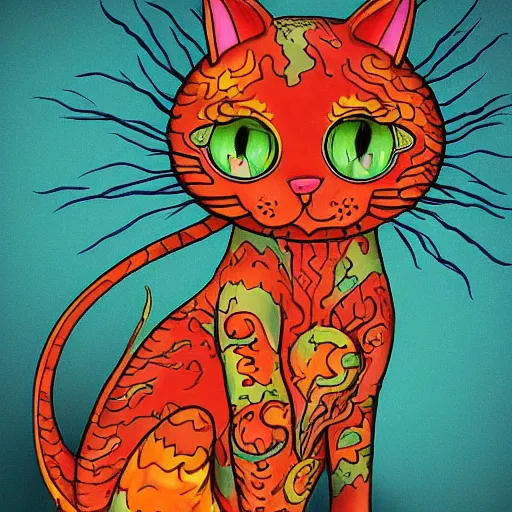 Prompt: cat seahorse shapeshifter, humanoid fursona by Louis Wain, furaffinity, trending on artstation