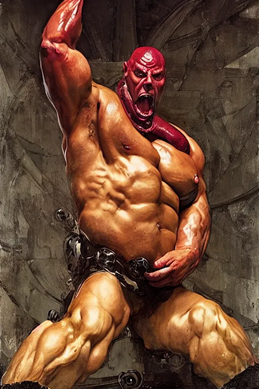 Image similar to portrait of morgan aste as huge hulking supervillain with tentacles for arms, sergey kolesov, lawrence alma tadema, norman rockwell, greg staples, wayne barlow, jacob collins, tom lovell, frank schoonover, neville page