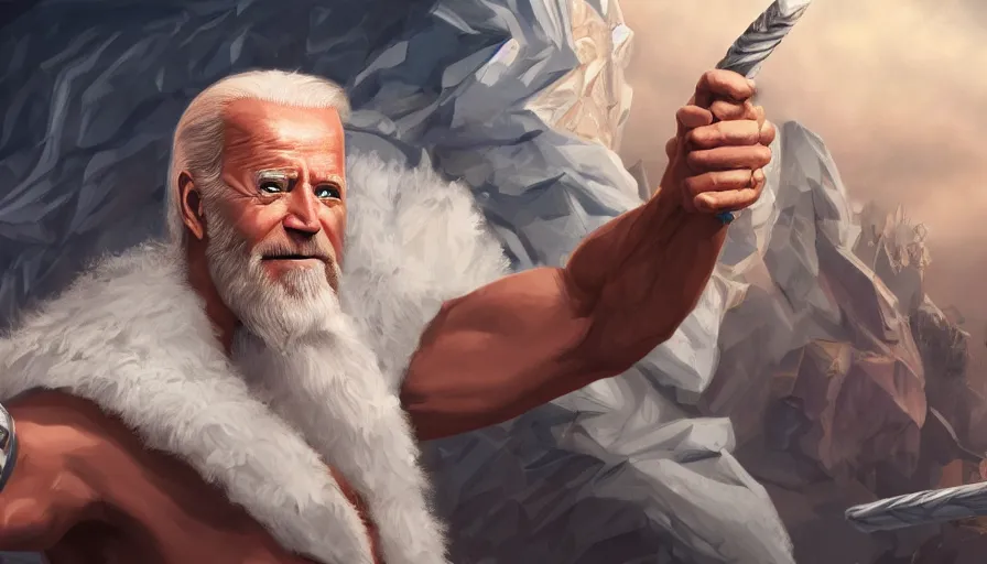 Image similar to Digital painting of Joe Biden as Zeus, artistic, hyperdetailed, artstation, cgsociety, 8k