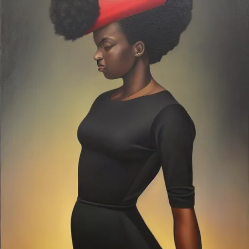 Image similar to a painting of a woman wearing a black dress, a portrait by kadir nelson, trending on cgsociety, afrofuturism, hyper realism, detailed painting, rococo