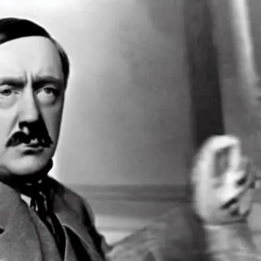 Prompt: woodie Allen as Adolf hitler, movie still,