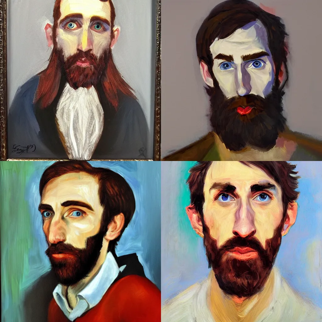 Prompt: asmongold portrait, oil painting by Picasso