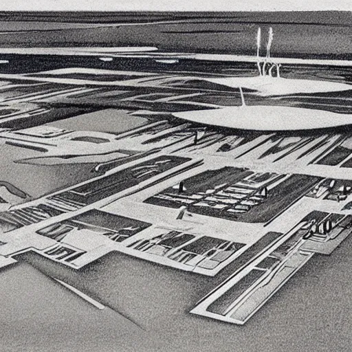 Image similar to Illustration of an Air Base by animator Georges Schwizgebel, 1978
