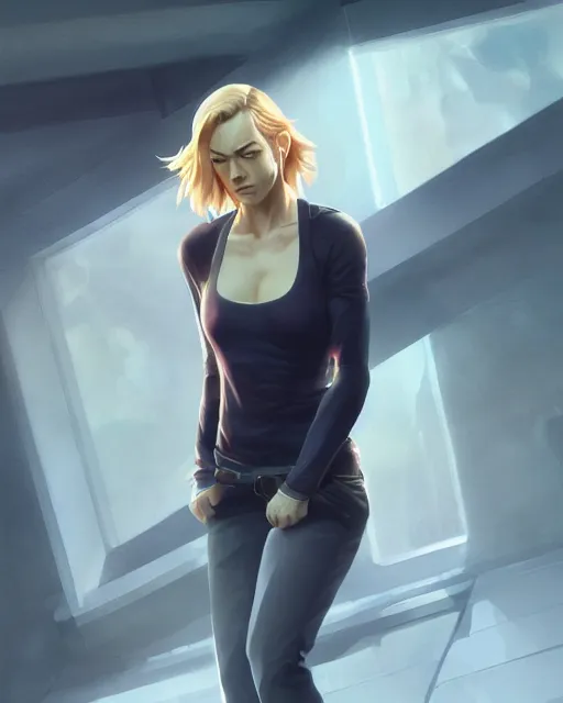 Prompt: yvonne strahovski, full shot, atmospheric lighting, visible face, perfectly shaded body, by makoto shinkai, stanley artgerm lau, wlop, rossdraws