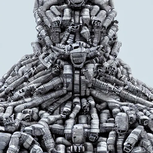 Image similar to by Andrea Chiampo and Frederik Heyman, a pile of robotic figures stacked upon each other, a highly realistic digital representation, an incredibly lifelike figure, great volumetric lighting, hyperrealism, and a fantasy atmosphere, 4k,