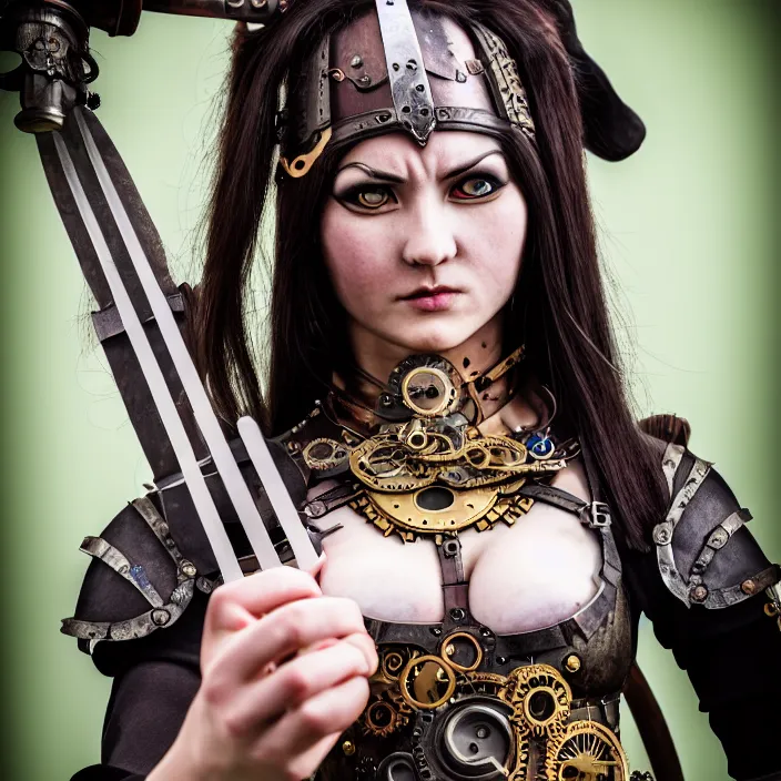 Image similar to full body photograph of a real - life very beautiful clockpunk warrior. extremely detailed. dslr. 8 5 mm.