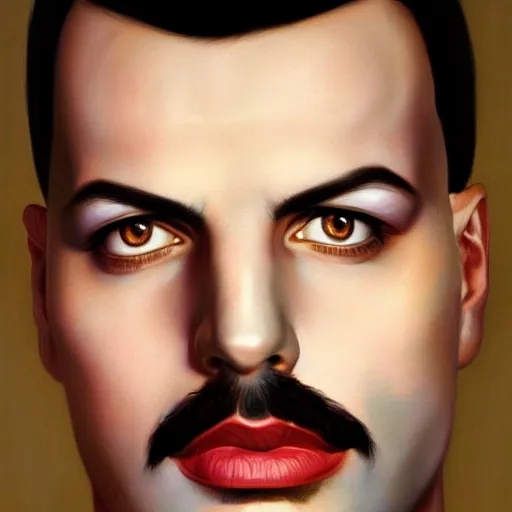 Image similar to of an ultradetailed beautiful portrait panting of freddie mercury, front view, oil painting, by ilya kuvshinov, greg rutkowski and makoto shinkai