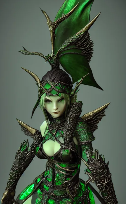 Image similar to Gothic elf princess in green dragon armor, bronze statue, unreal engine, high detailed