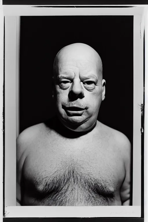 Image similar to studio portrait of man that looks excactly like homer simpson, lookalike, as if homer simpson came to life, soft light, black background, fine skin details, close shot, award winning photo by diane arbus