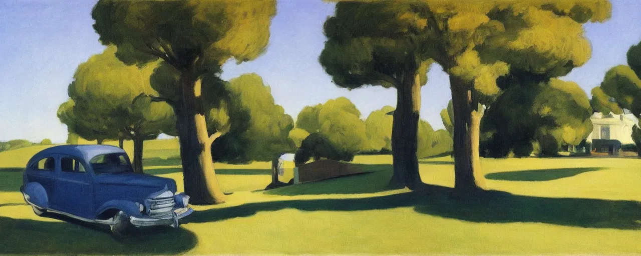 Image similar to car parked in the shade under a tree, edward hopper