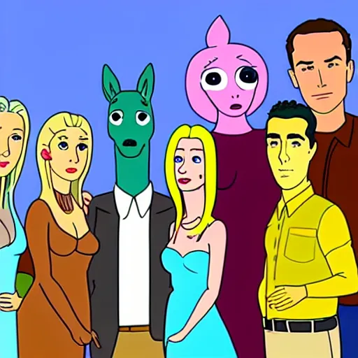 Image similar to still from the hit tv show friends in the style of bojack horseman