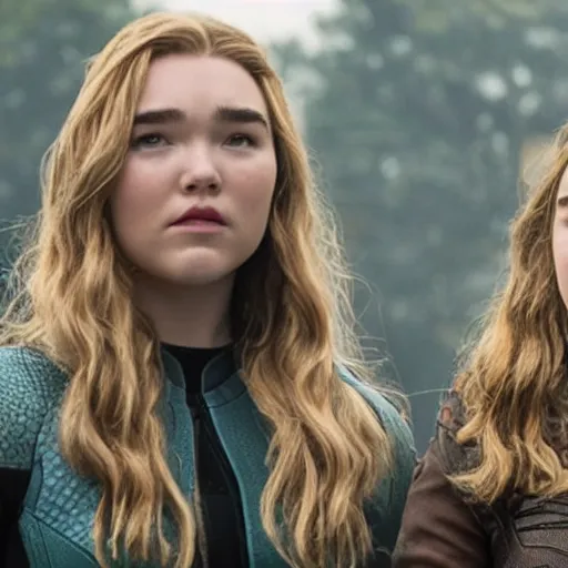 Prompt: Florence Pugh and Hailee Steinfeild in Avengers: Secret Wars