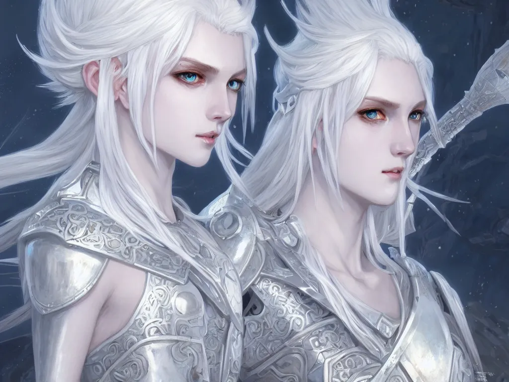 Image similar to portrait white hair knights of zodiac girl, matt white ice color armor, in ruined agora of athens sunrise, ssci - fi and fantasy, intricate and very beautiful and elegant, highly detailed, digital painting, artstation, concept art, smooth and sharp focus, illustration, art by ayanamikodon and tian zi and alphonse mucha