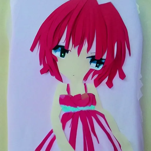 Prompt: anime girl, made out of tissue paper, tissue paper art