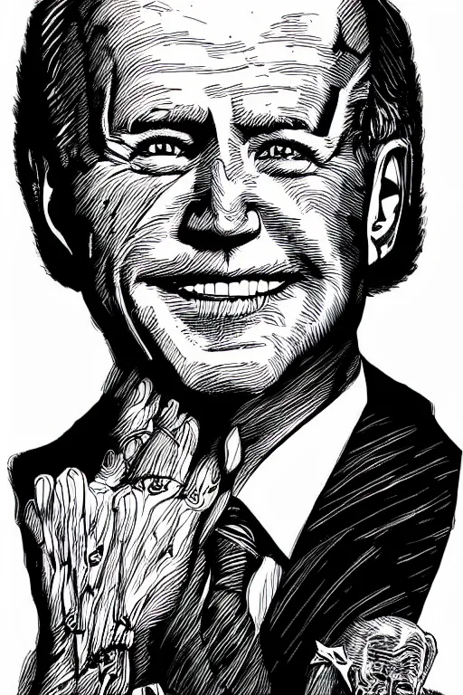 Image similar to Joe Biden full body portrait, body horror, black and white Illustration by Junji Ito