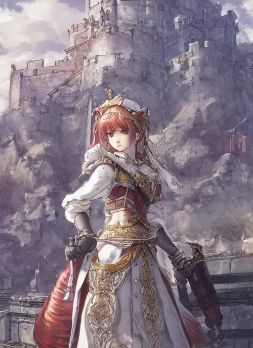 Image similar to character portrait of the white herald on an imperial castle, hidari, color page, tankoban, 4 k, tone mapping, akihiko yoshida.