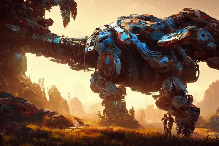 Image similar to snapmaw machine mecanical creature robot of horizon forbidden west horizon zero dawn bioluminiscence global illumination ray tracing hdr fanart arstation by ian pesty and alena aenami artworks in 4 k