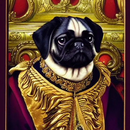 Prompt: the royal pug by greg hildebrandt puppy regal baroque
