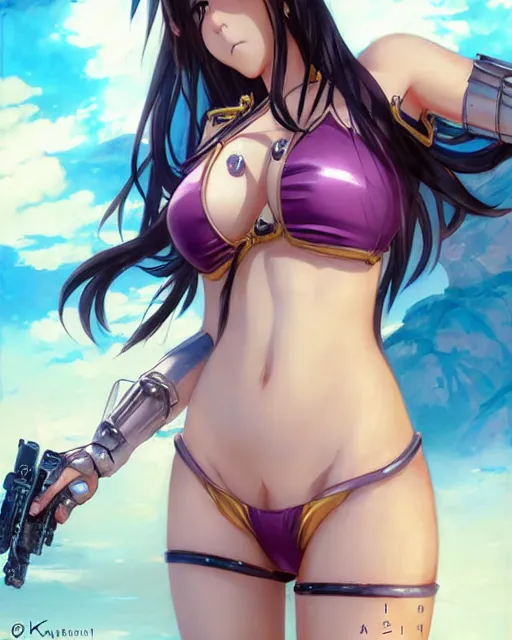 Image similar to portrait Anime Girl in bikini armor cute-fine-face, pretty face, realistic shaded Perfect face, fine details. Anime. Warhammer, futuristic, cyberpunk realistic shaded lighting by katsuhiro otomo ghost-in-the-shell, magali villeneuve, artgerm, rutkowski Jeremy Lipkin and Giuseppe Dangelico Pino and Michael Garmash and Rob Rey