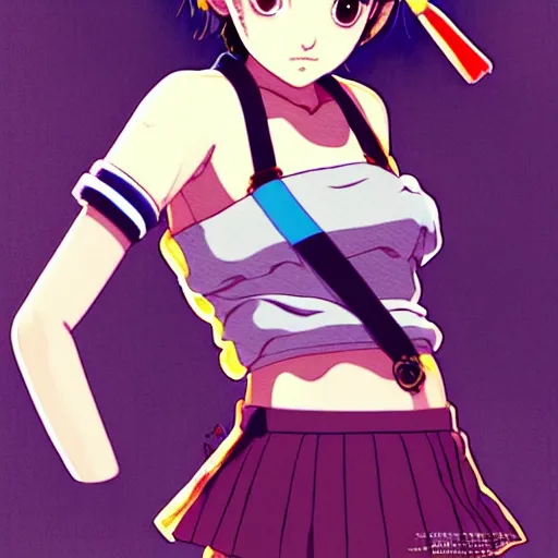 Image similar to a beautiful! boyish! natalie portman alluring gravure! model, wearing japanese school girl outfit with mayan pattern and native style, aztec street fashion, gapmoe yandere grimdark, trending on pixiv fanbox, painted by greg rutkowski makoto shinkai takashi takeuchi studio ghibli, akihiko yoshida