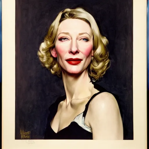 Image similar to painting of cate blanchett by Norman rockwell