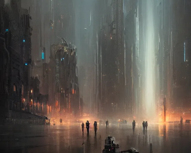 Image similar to great city at the end of time, a sci-fi digital painting by Greg Rutkowski and James Gurney, trending on Artstation, eerily beautiful, highly detailed