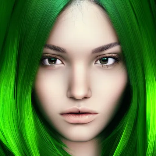 Image similar to photorealistic portrait of beautiful toxic girl, dark green hair, smooth face, glowing skin, detailed face, sharp focus