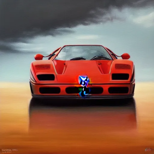 Image similar to a oil painting of a front view ferrari f - 4 0, cinematic, epic composition, hd, digital painting, digital art, concept art, stylized, masterpiece, award - winning