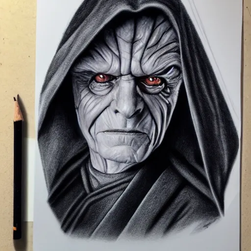 Image similar to portrait of Emperor Palpatine, photorealism, 4k, super detail, drawing like in star wars
