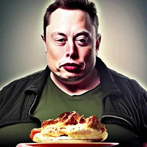 Image similar to stunning award winning hyperrealistic hdr 8 k highly detailed portrait photo of morbidly obese elon musk eating a rocket