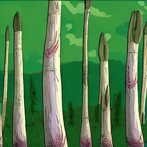 Image similar to digital painting concept art of a forest of giant asparagus