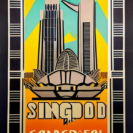 Prompt: Art Deco poster of Singapore, Museum of Modern Art