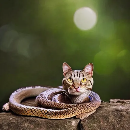 Prompt: a snake - cat - hybrid, animal photography