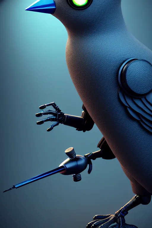 Image similar to high quality 3 d render very cute cyborg crow! sings into microphone!!, cyberpunk highly detailed, unreal engine cinematic smooth, in the style of blade runner & detective pikachu, hannah yata charlie immer, moody light, low angle, uhd 8 k, sharp focus