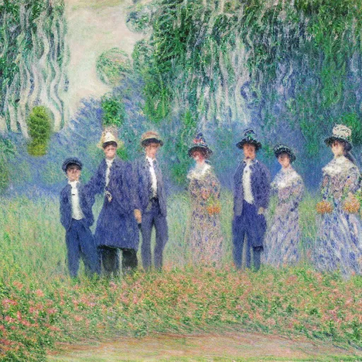 Prompt: The jackets club by Claude Monet