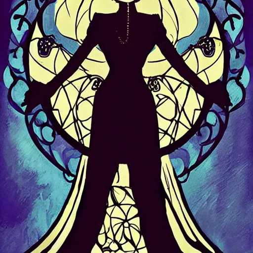 Image similar to powerful seductive female halfling necromancer, audrey hepburn, art nouveau