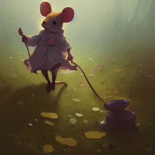 Prompt: concept art of a mouse witch, cute, cottagecore, bloom, trending on artstation, illustration by james jean, ilya kuvshinov, greg rutkowski, loish van baarle, fine details, dramatic light, magical light