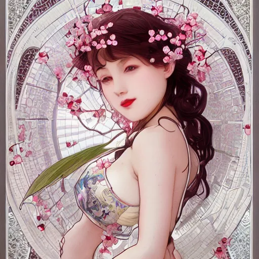 Prompt: a photograpic portrait of a anthropomorphic cherry - blossom wearing white clothes and bra, fantasy, intricate, elegant, highly detailed, digital painting, artstation, concept art, smooth, sharp focus, illustration, art by artgerm and h r giger and alphonse mucha