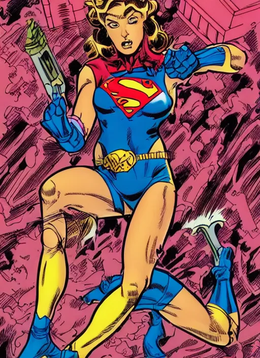 Image similar to dynamic portrait of beautiful riot grrl female super hero in short shorts by cory walker and ryan ottley and jack kirby and barry windsor - smith, comic, illustration, photo real