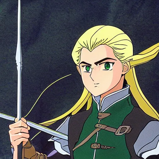 Image similar to legolas from the anime lord of the rings (1986), studio ghibli, very detailed, realistic